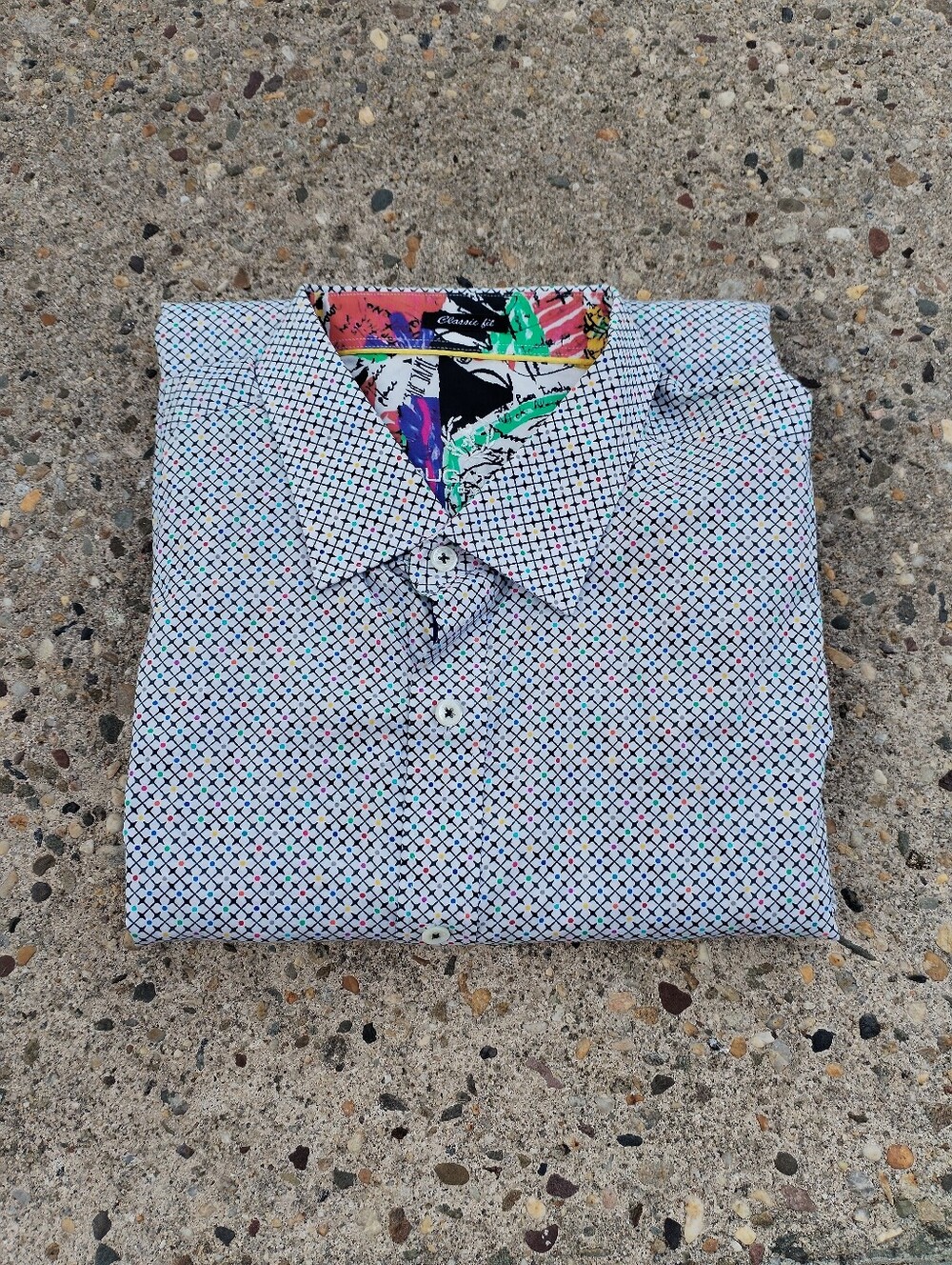 BUGATCHI MEN'S LUXURY CHECK FABRIC SHIRT w/CONTRASTING COLLAR,CUFFS, BAC…